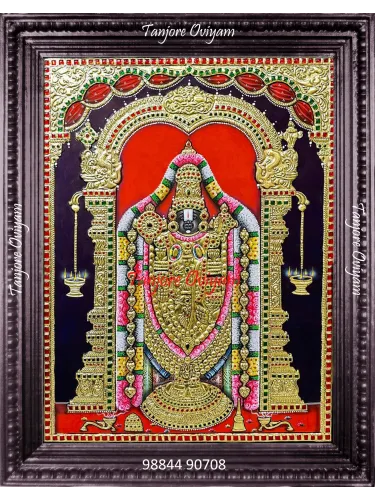 Lord Balaji Handmade Tanjore Style painting standing blessing gold foil crown artwork